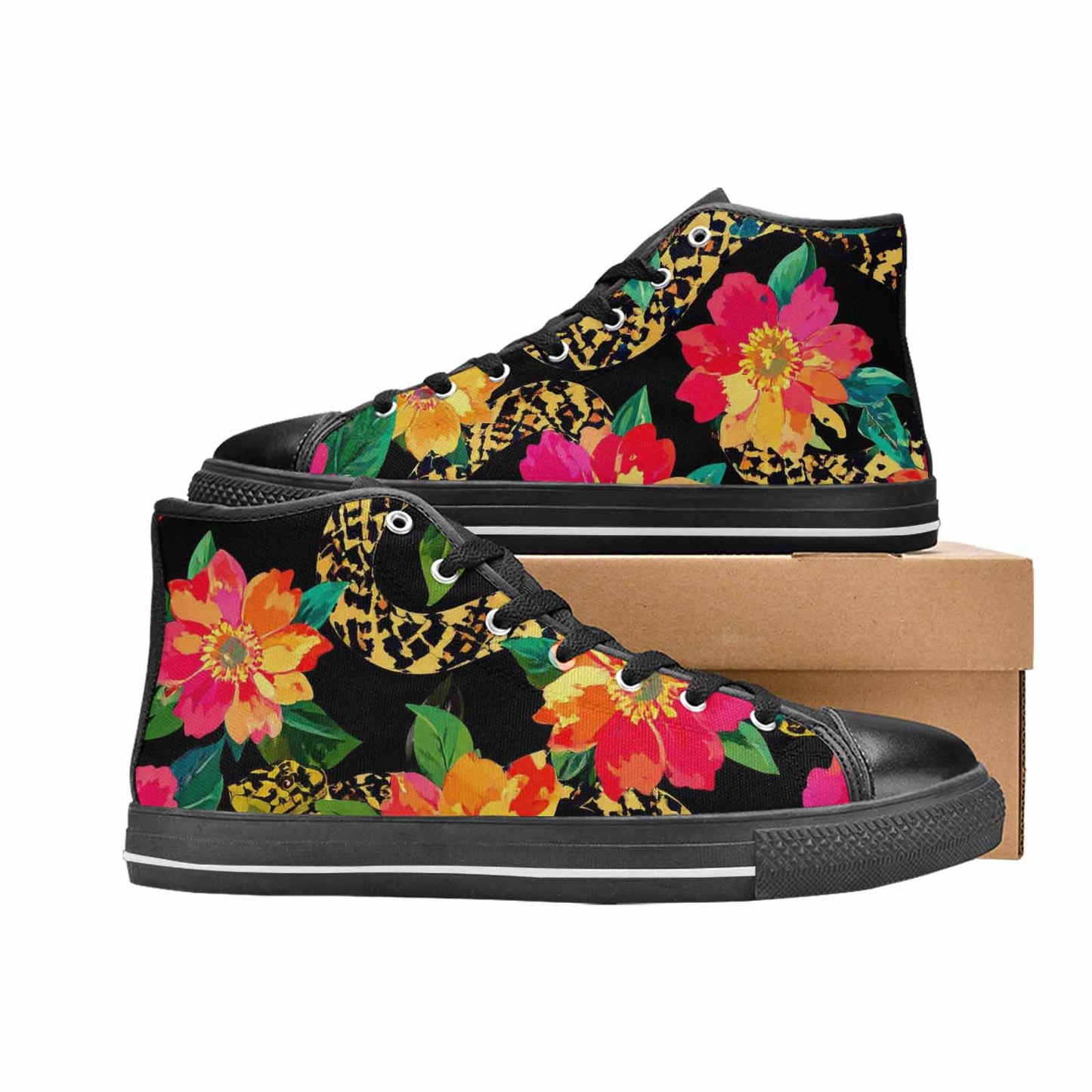 MEN'S Floral Snake Print High Top Canvas Dreamcore Custom Shoes