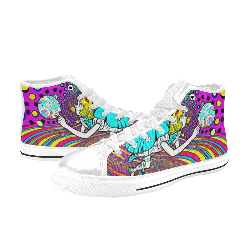 WOMEN'S Wonderland Trippy Psychedelic Colorful High Top Canvas Cottagecore Custom Sneakers