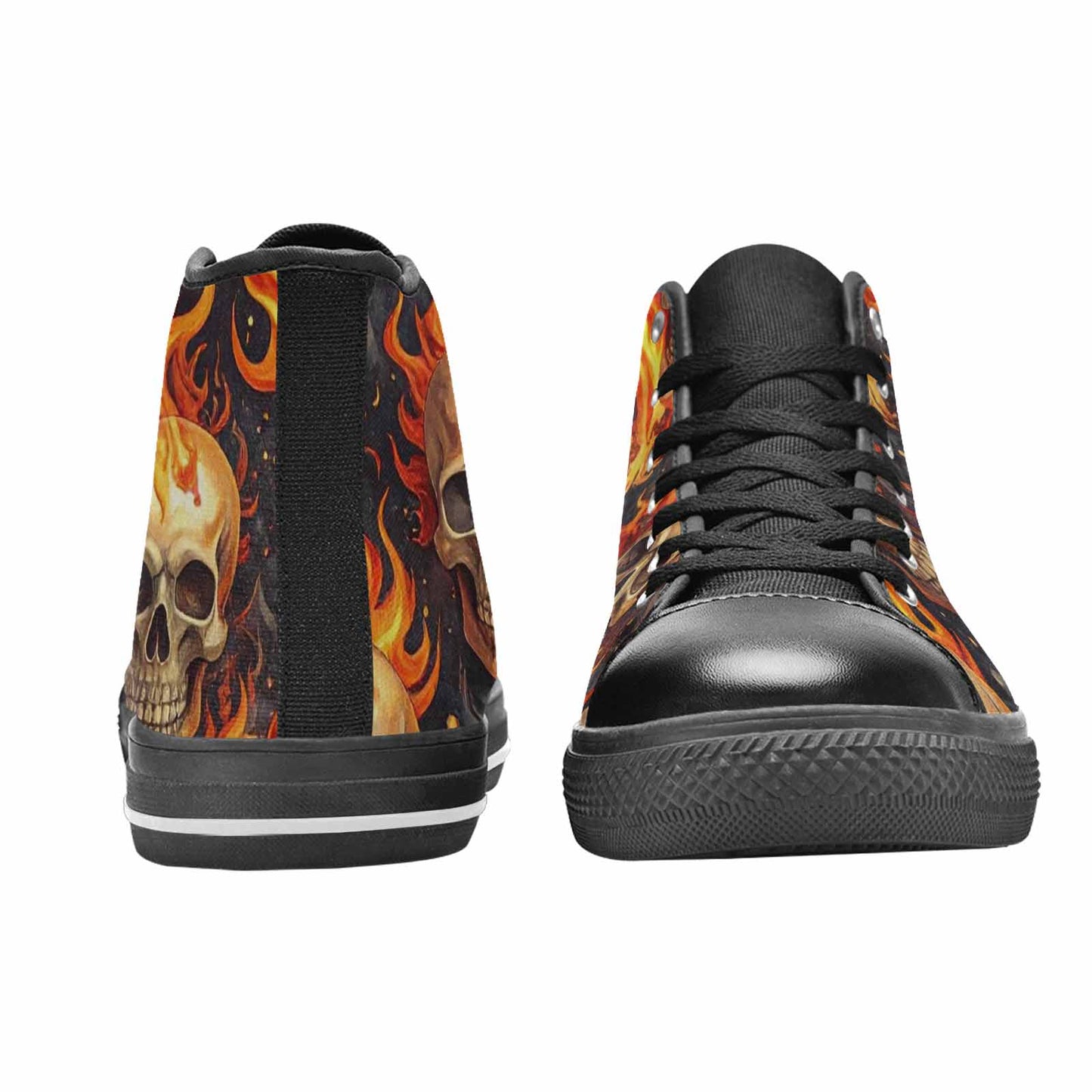WOMEN'S Skulls - Flaming High Top Canvas Neon Fantasy Custom Sneakers