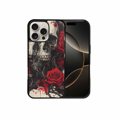 iPhone 16 Pro Max Case — Skull And Roses Black Red Ink, Custom Art Phone Cover