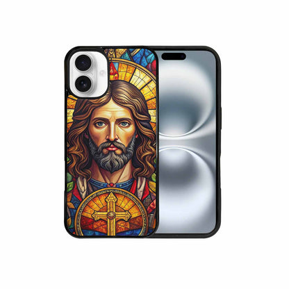 iPhone 16 Plus Case — Jesus Face Small Cross And Faith, Custom Phone Case
