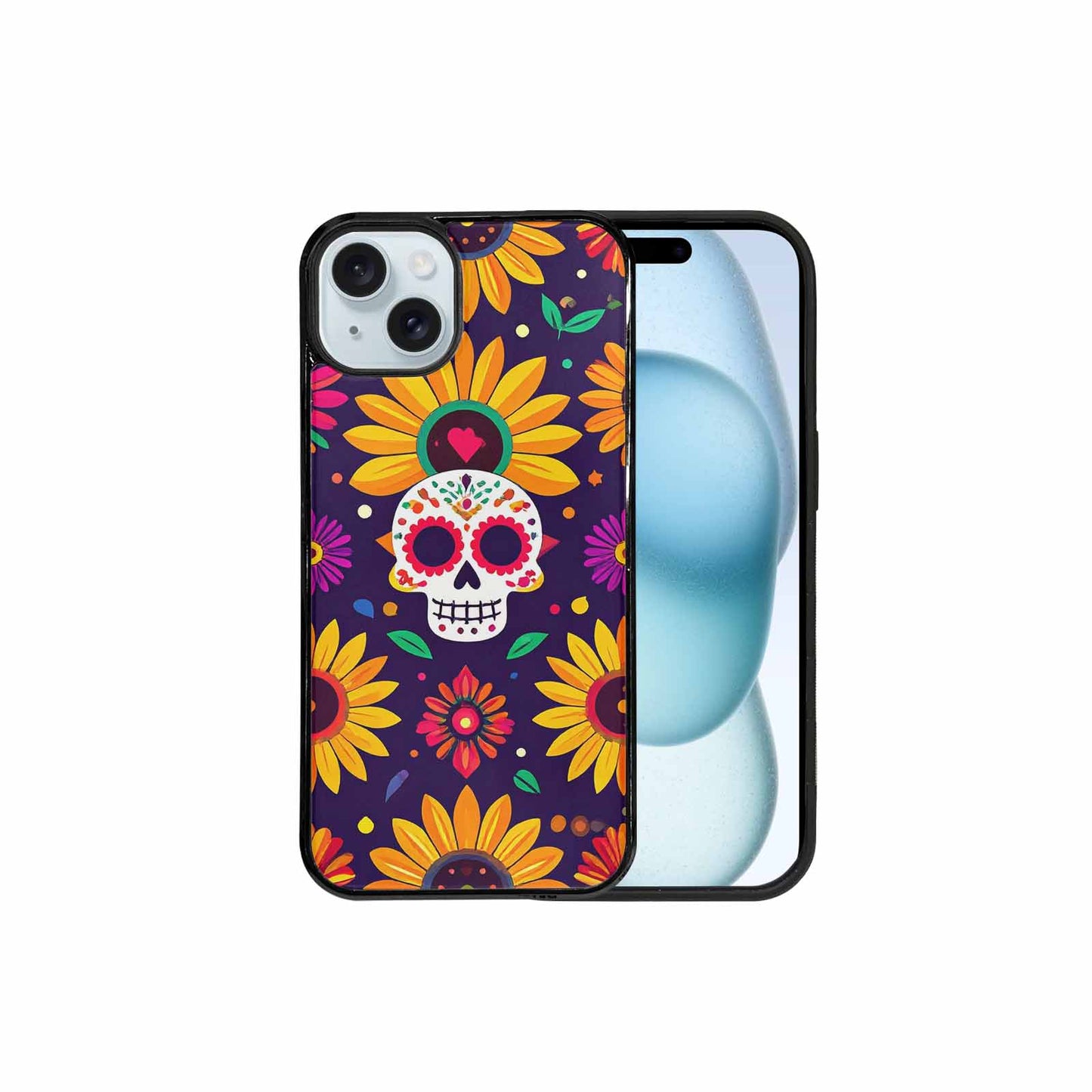 iPhone 15 Plus Case — Sunflowers Hundreds Of Skulls Art Seamless, Unique Phone Case Design