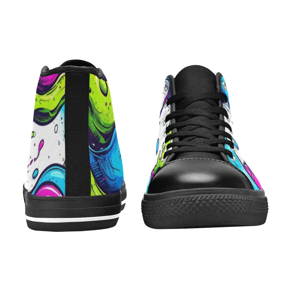 KIDS' Acid Wash Cartoon Art High Top Canvas Surreal Custom Sneakers