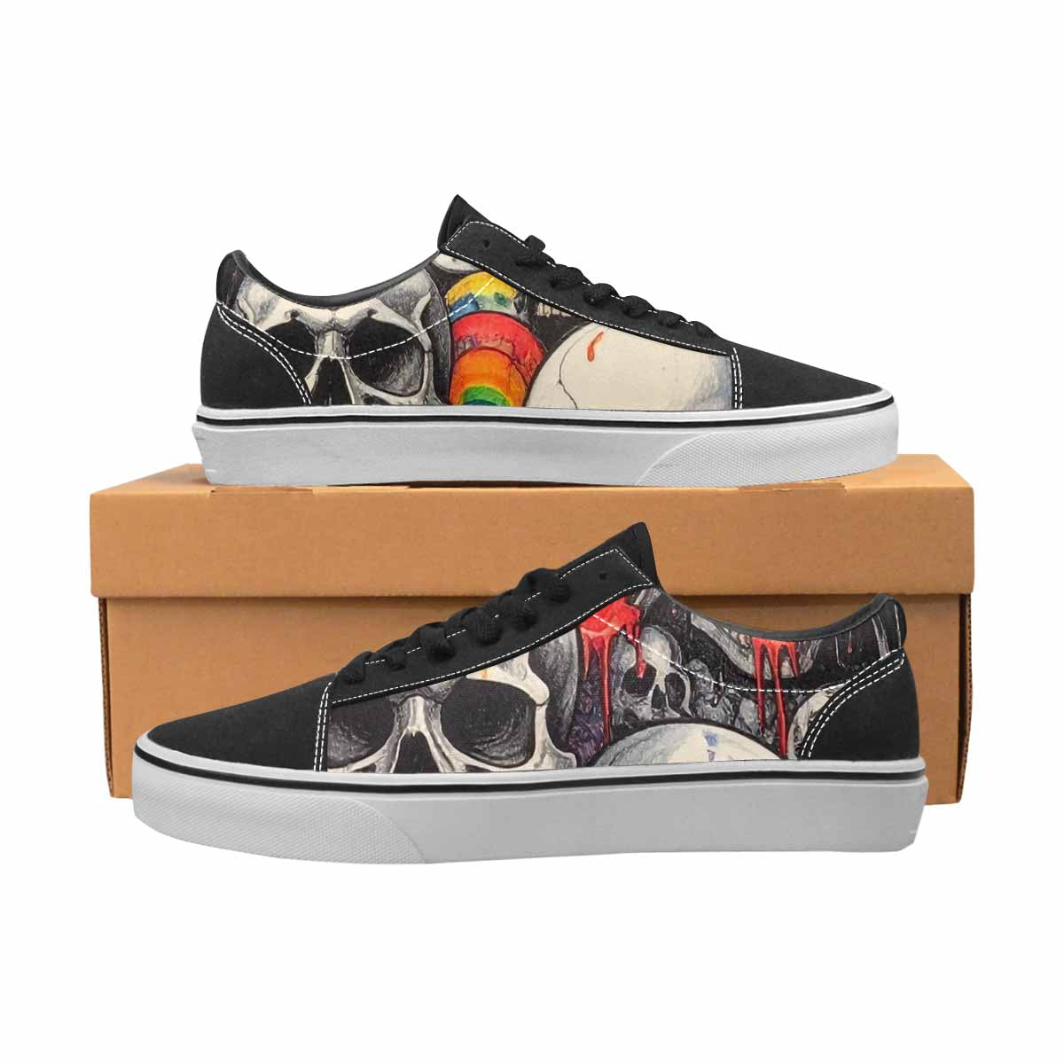 WOMEN'S Rainbow From Skull S Lace-Up Canvas Surreal Shoes