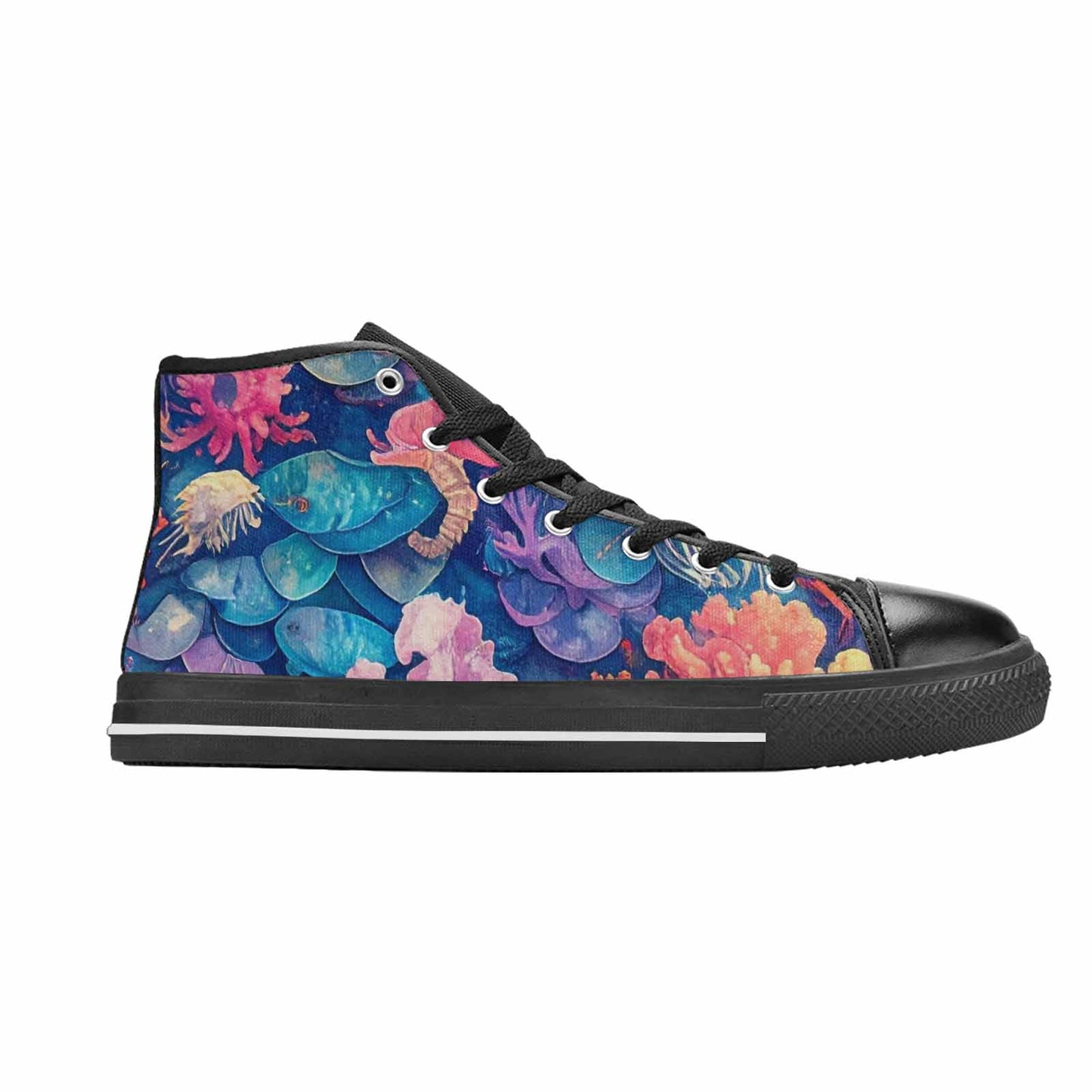MEN'S Fish Scale Coral High Top Canvas Surreal Custom Sneakers