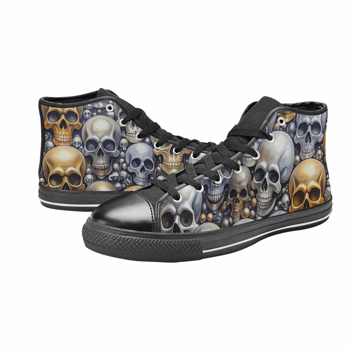 MEN'S Skulls - Metallic-Chrome- High Top Canvas Y2K Custom Shoes