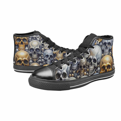 MEN'S Skulls - Metallic-Chrome- High Top Canvas Y2K Custom Shoes