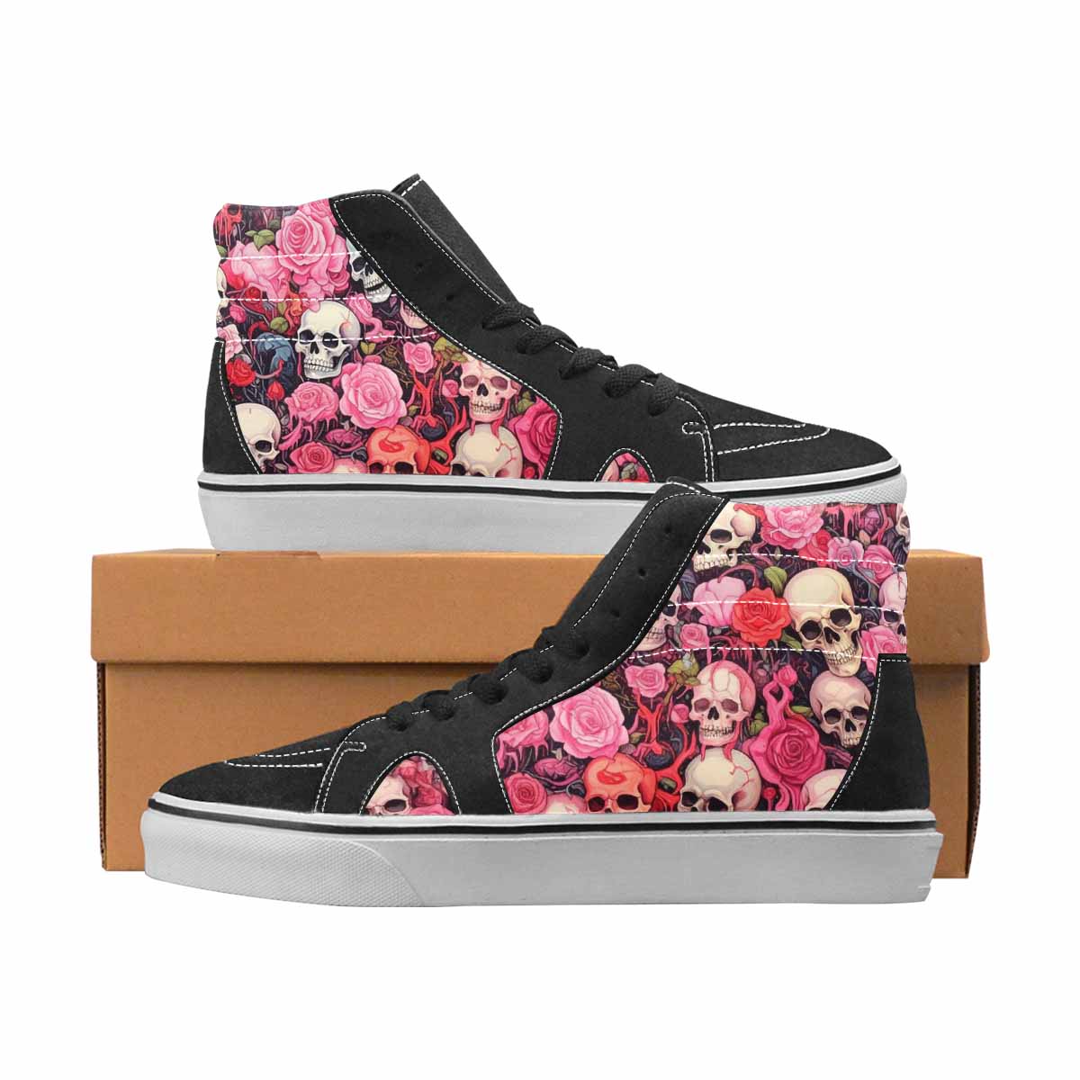 WOMEN'S Skulls High Top Canvas Boutique Wallpaper Art Custom Print Sneakers
