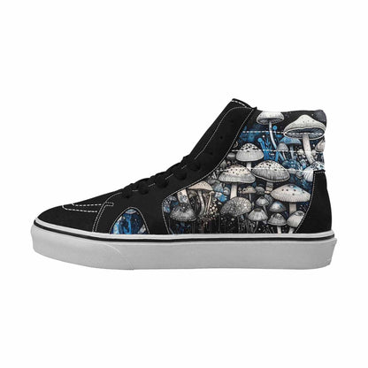 MEN'S Mushrooms Black & Blue Ink High Top Canvas Custom Design Dark Academia Custom Canvas Shoes