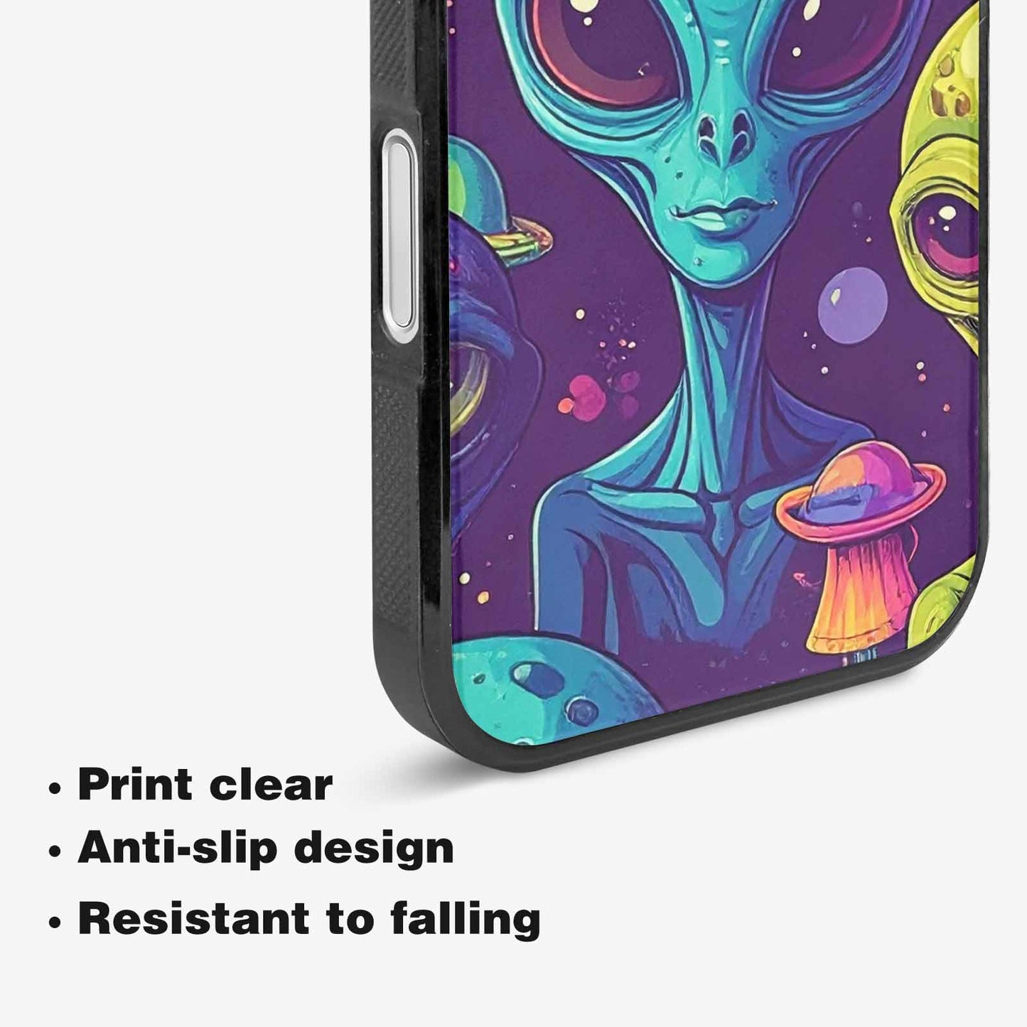 iPhone 16 Case — Alien Ufo Cartoon Art Pattern Groovy, Custom Designed Case Cover