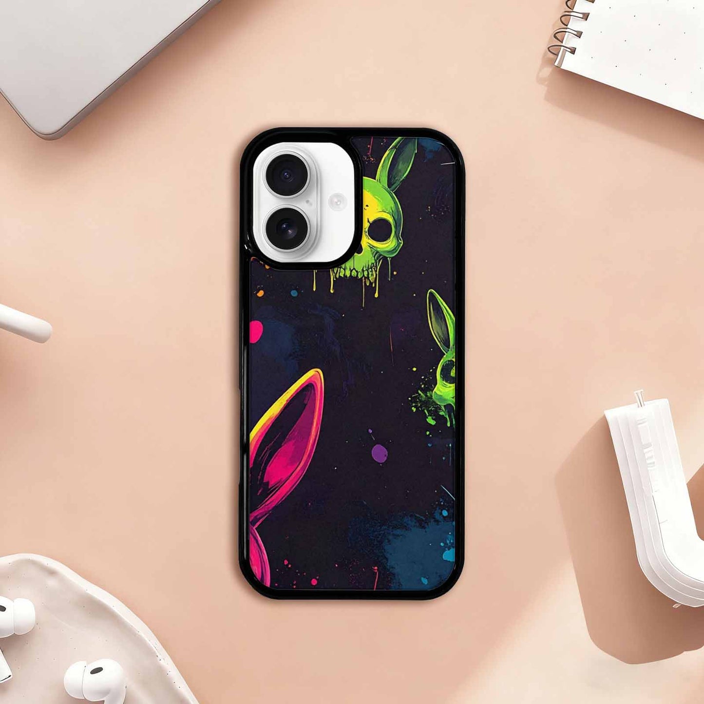 iPhone 17 Case — Radioactive Ghost Bunny Skull Gothic Skulls, Unique Phone Case Design
