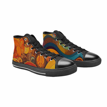 MEN'S Groovy 70S Peace High Top Canvas Grunge Sneakers