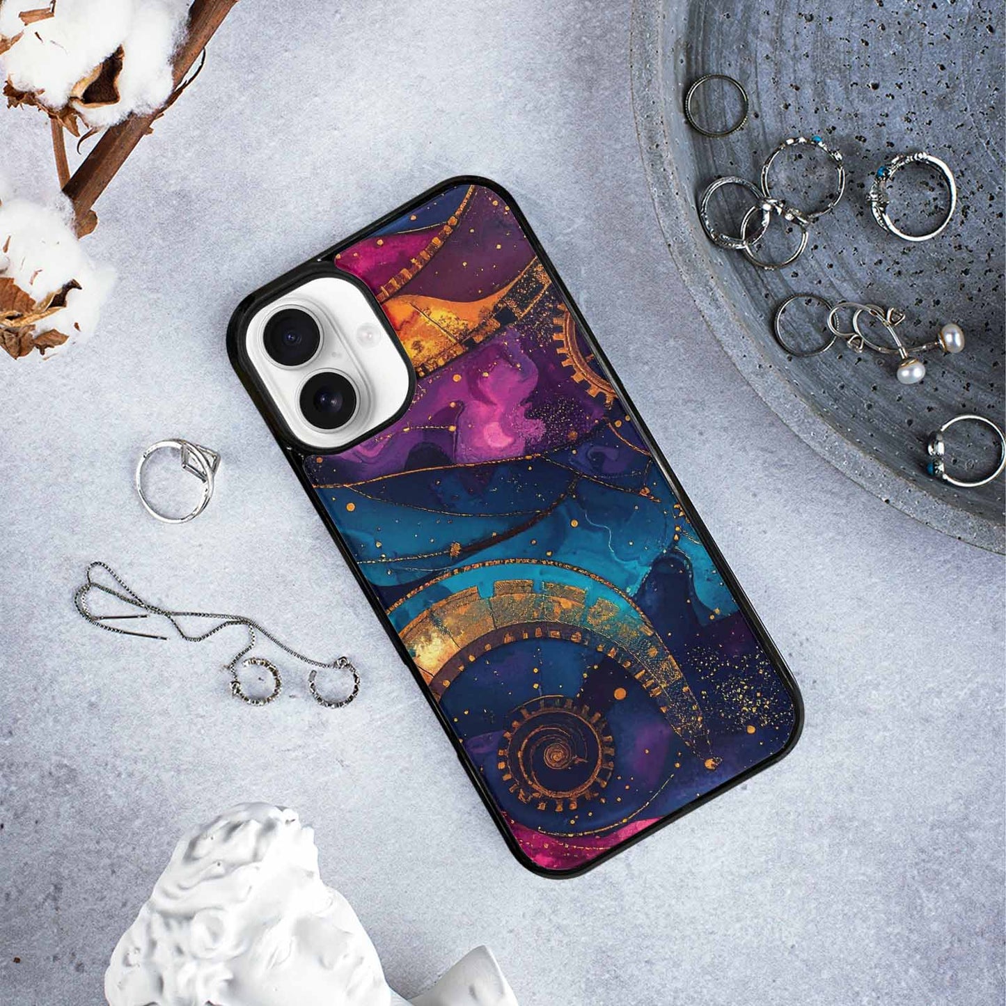 iPhone 16 Plus Case — Steampunk Galaxy Art Seamless Pattern Vibrant, Original Design Phone Case