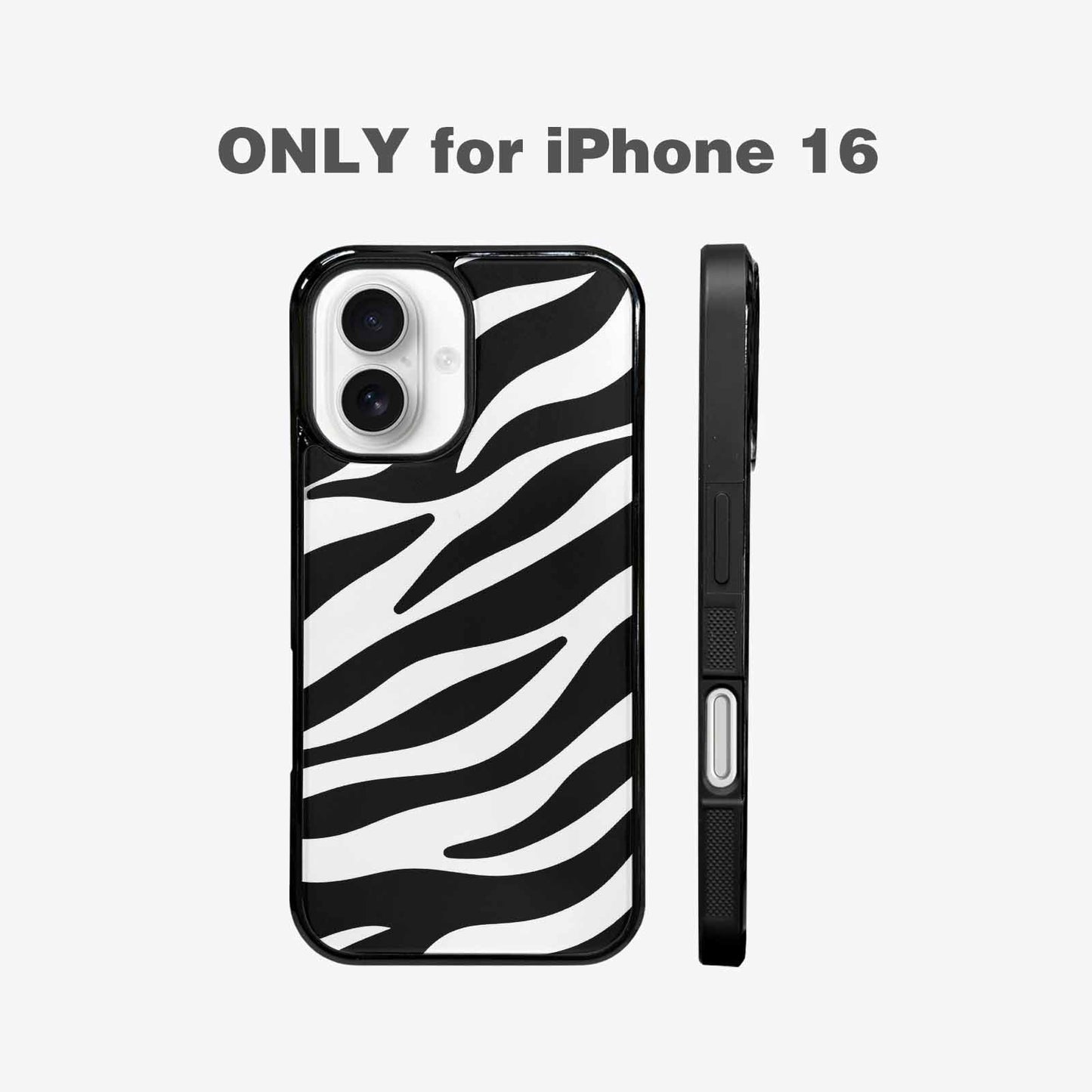 iPhone 16 Case — Zebra Print Black White Custom, Original Design Phone Case
