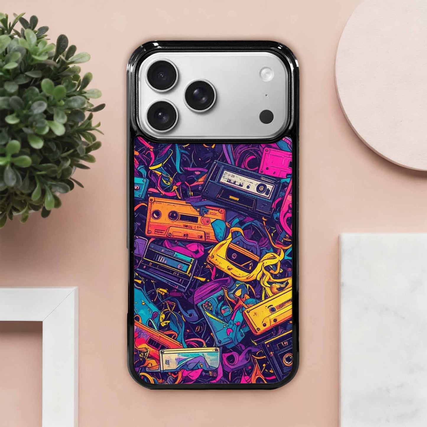 iPhone 17 Pro Max Case — Retro Cassette Tape Pattern Retro Vintage, Custom Print Case Cover