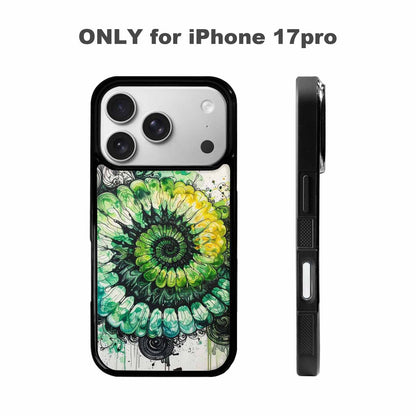 iPhone 17 Pro Case — Black Green Ink Tie Dye Tie, Custom Printed Phone Case