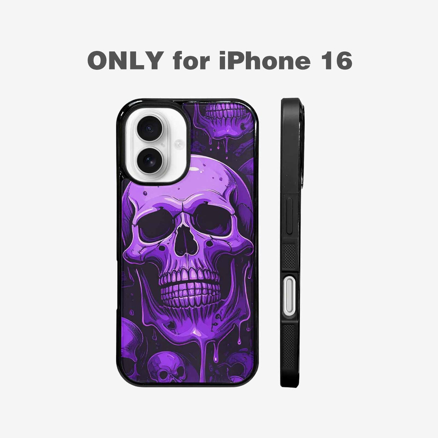 iPhone 16 Case — Monochrome Purple Skeletons Neon Drip Melting, Custom Art Phone Cover