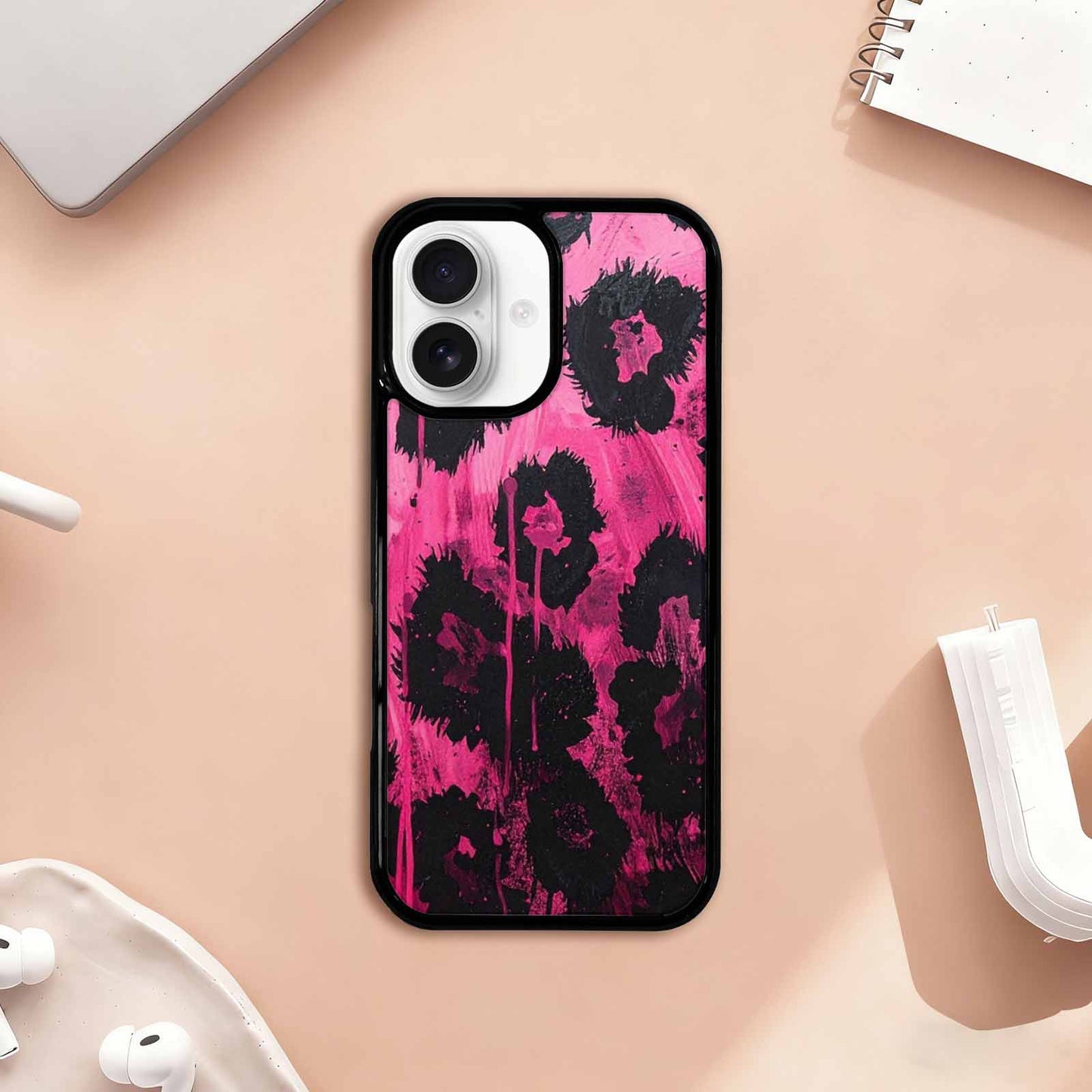 iPhone 17 Case — Black &amp; Pink Ink Animal Print, Custom Print Case Cover