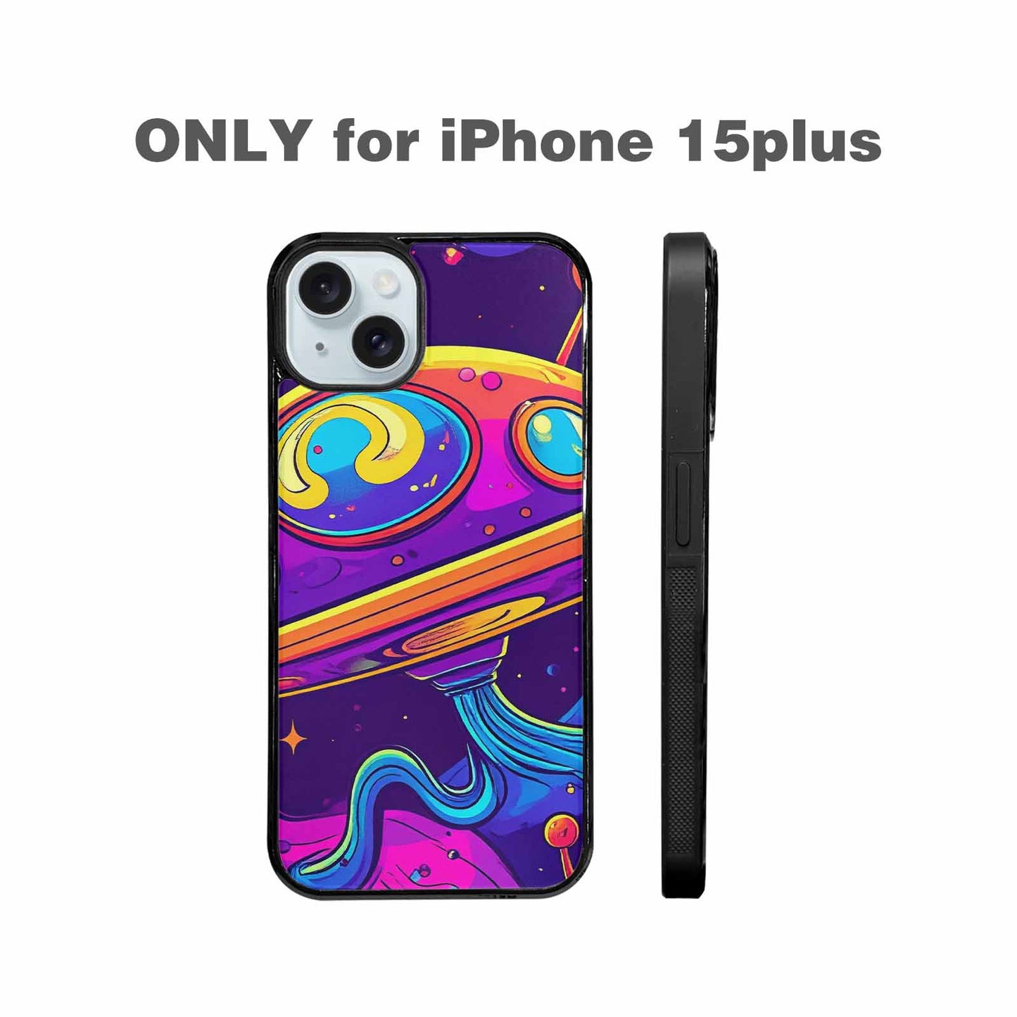 iPhone 15 Plus Case — Alien Ufo Cartoon Art Pattern Groovy, Custom Designed Case Cover