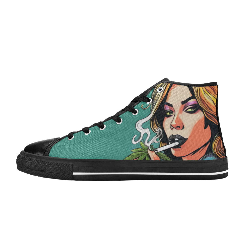 MEN'S Comic Book Art Woman High Top Canvas Surreal Sneakers