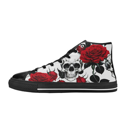 WOMEN'S Skulls Roses Deluxe 8 High Top Canvas Grunge Custom Sneakers