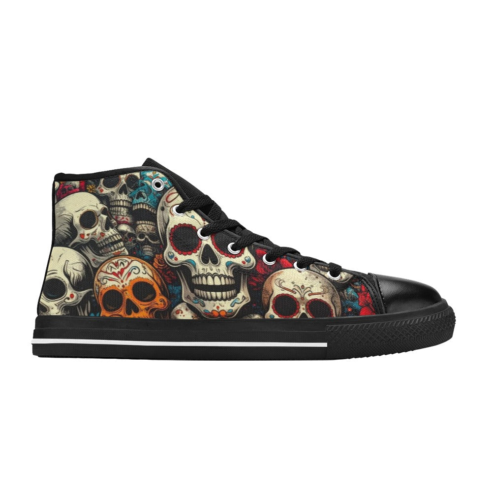 MEN'S Aggressive Halftone Sugar Skull High Top Canvas Vibrant Chaos Custom Sneakers