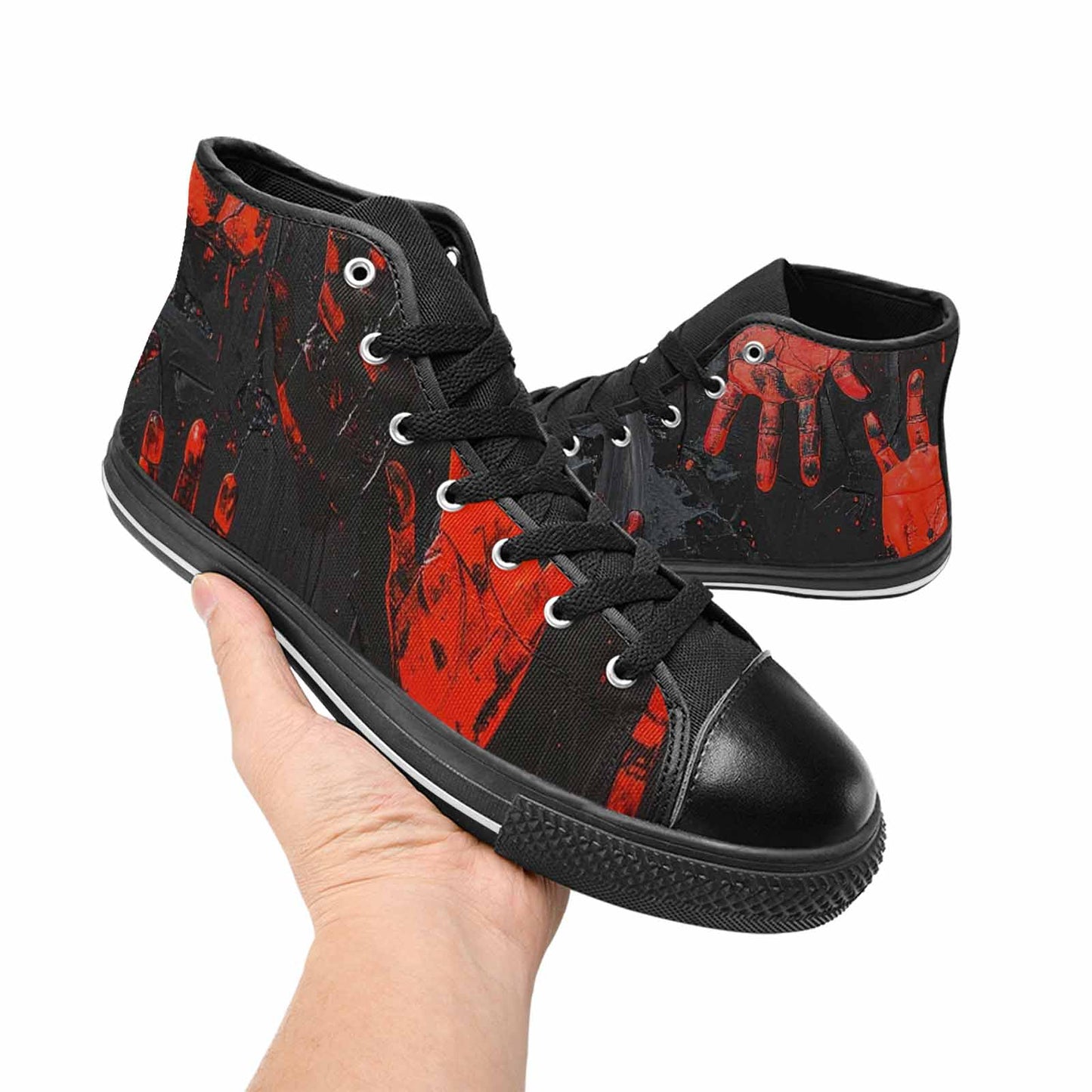 WOMEN'S Halloween Splatter Handprint High Top Canvas Wallpaper Art Custom Shoes