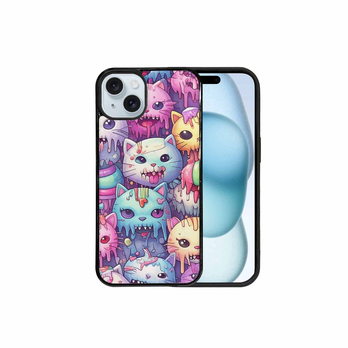 iPhone 15 Plus Case — Pastel Gore Cat Character Pattern Hundreds, Customized Protective Case