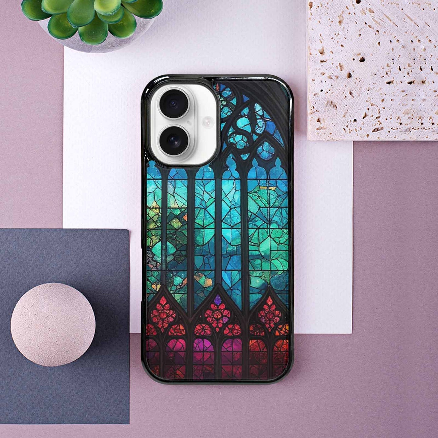 iPhone 16 Case — Stained Glass Window Pattern Seamless Repeat, Original Design Phone Case