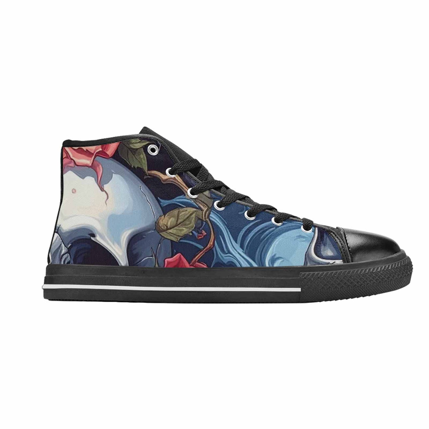 MEN'S Skulls Roses Chrome Airbrush High Top Canvas Dreamcore Custom Sneakers