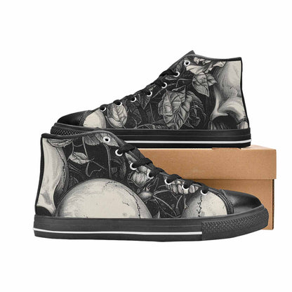 WOMEN'S Skulls Roses Pen Ink High Top Canvas Grunge Custom Shoes
