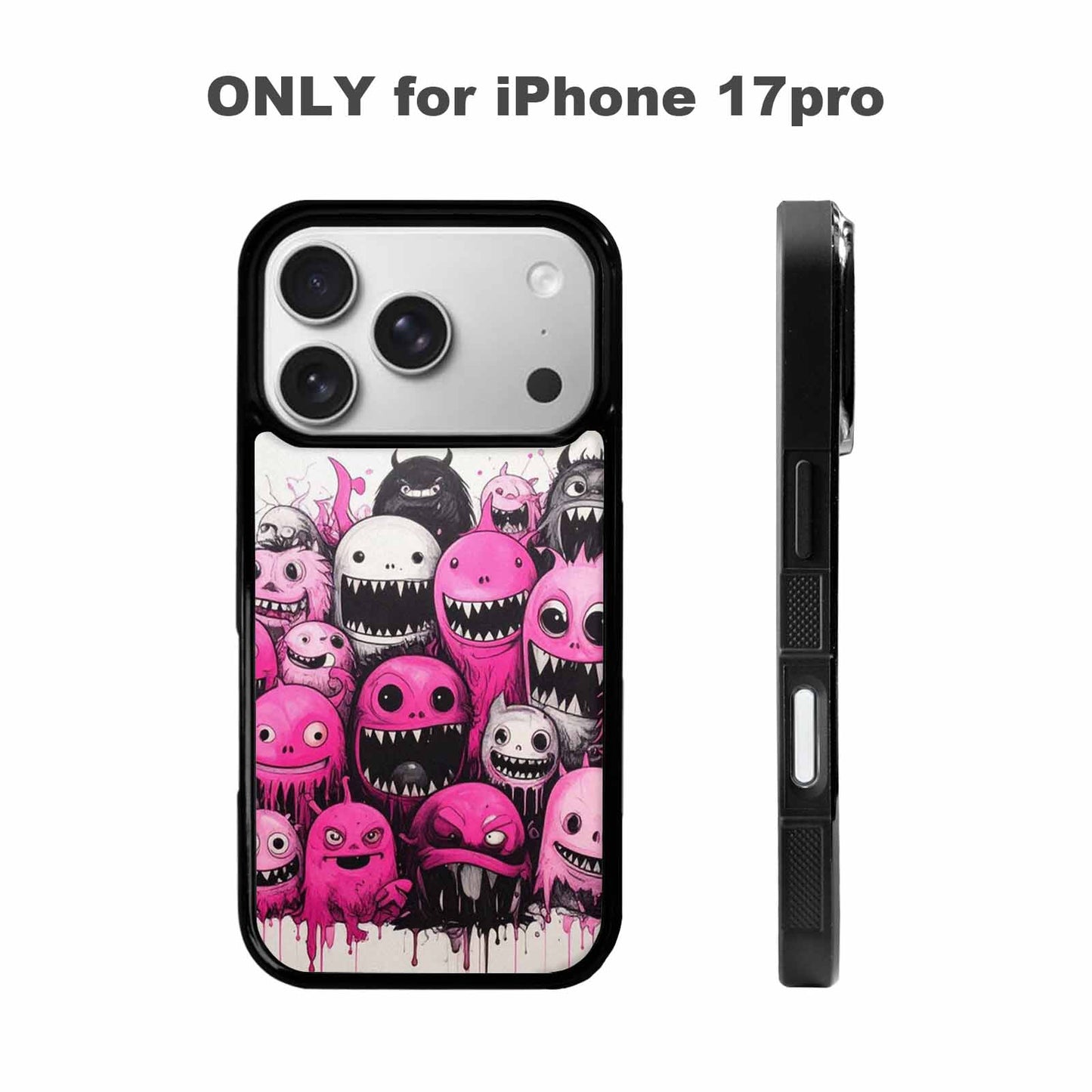 iPhone 17 Pro Case — Monsters General Black Pink Ink Cartoon, Unique Phone Case Design