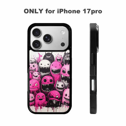 iPhone 17 Pro Case — Monsters General Black Pink Ink Cartoon, Unique Phone Case Design