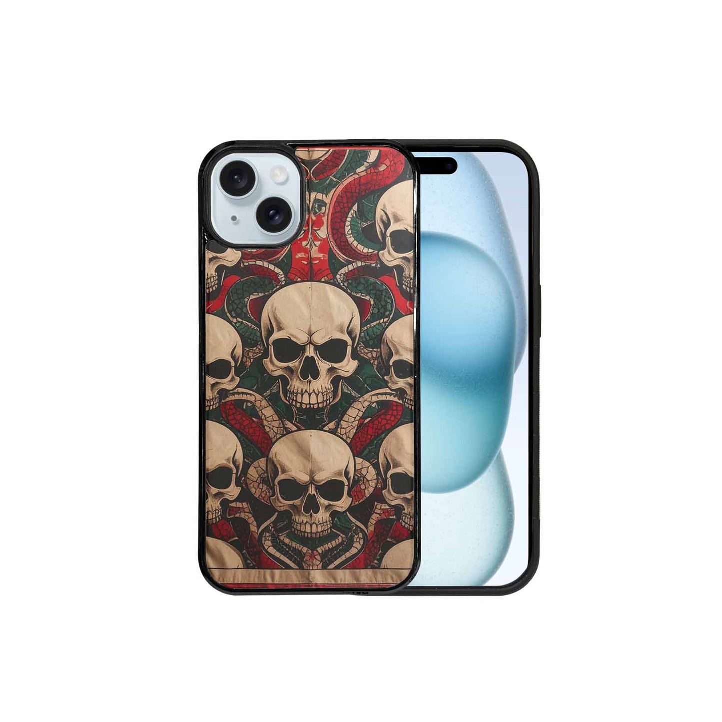 iPhone 15 Plus Case — Traditional Tattoo Style Skulls Entwined With, Custom Art Phone Cover