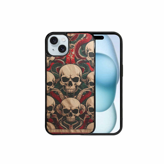 iPhone 15 Plus Case — Traditional Tattoo Style Skulls Entwined With, Custom Art Phone Cover