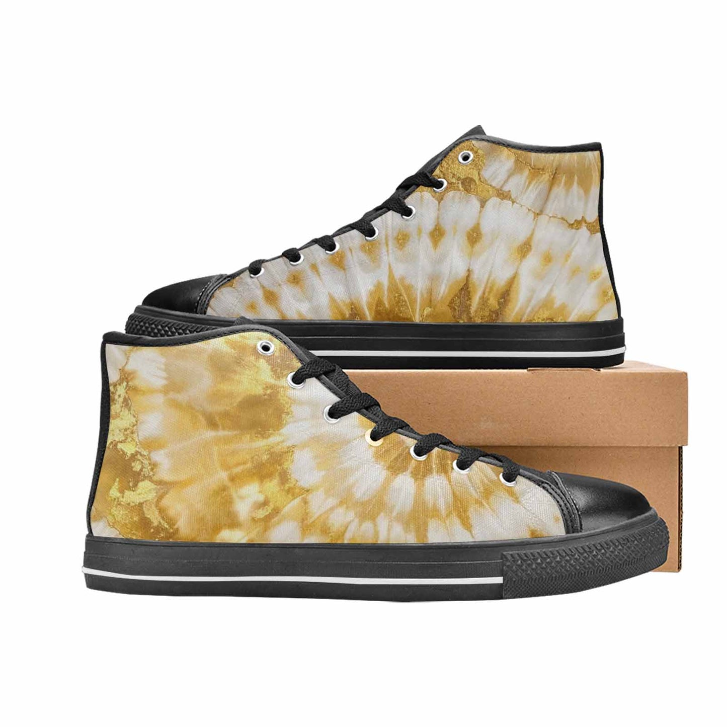 MEN'S Tie Dye Metallic Gold White High Top Canvas Y2K Shoes