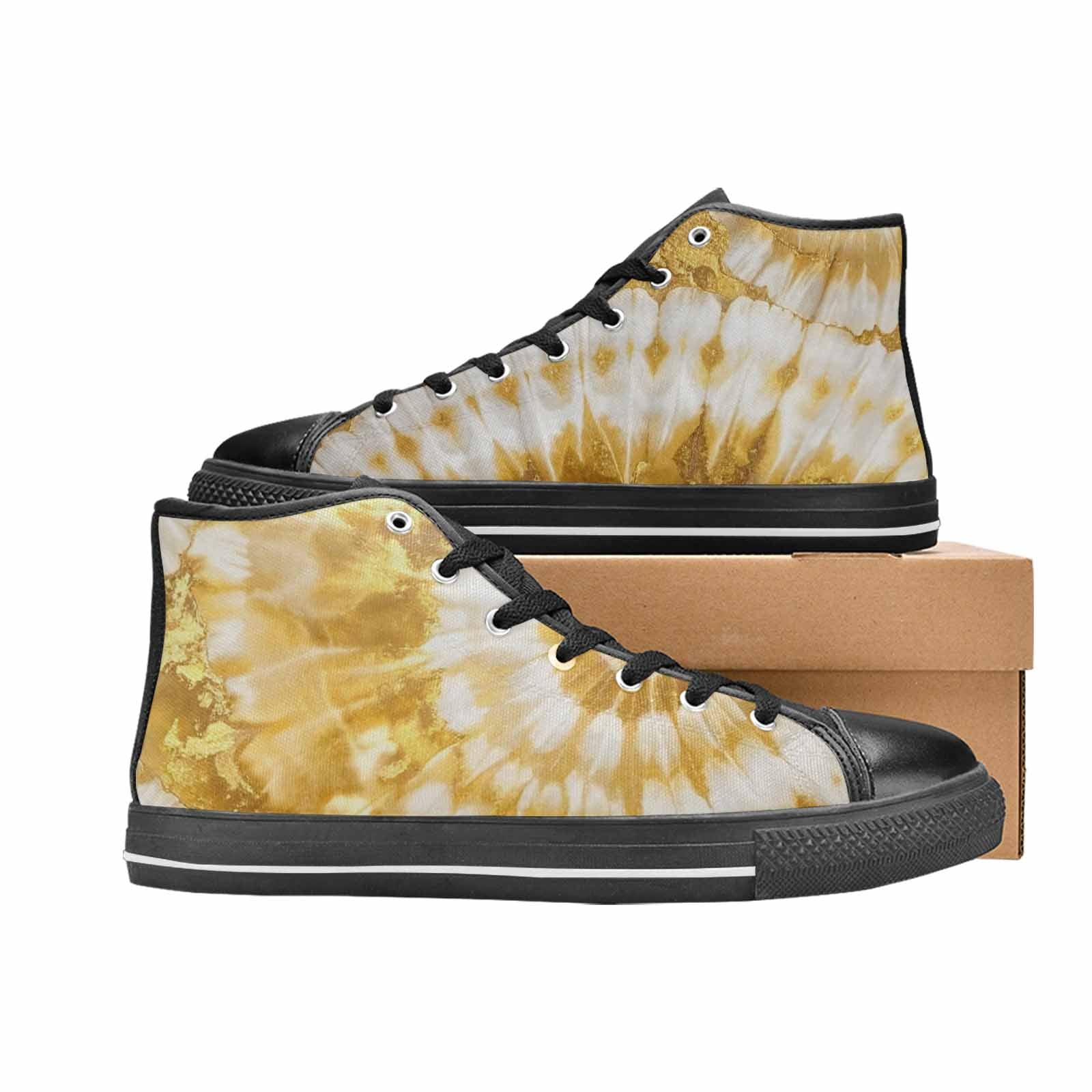 MEN'S Tie Dye Metallic Gold White High Top Canvas Y2K Shoes