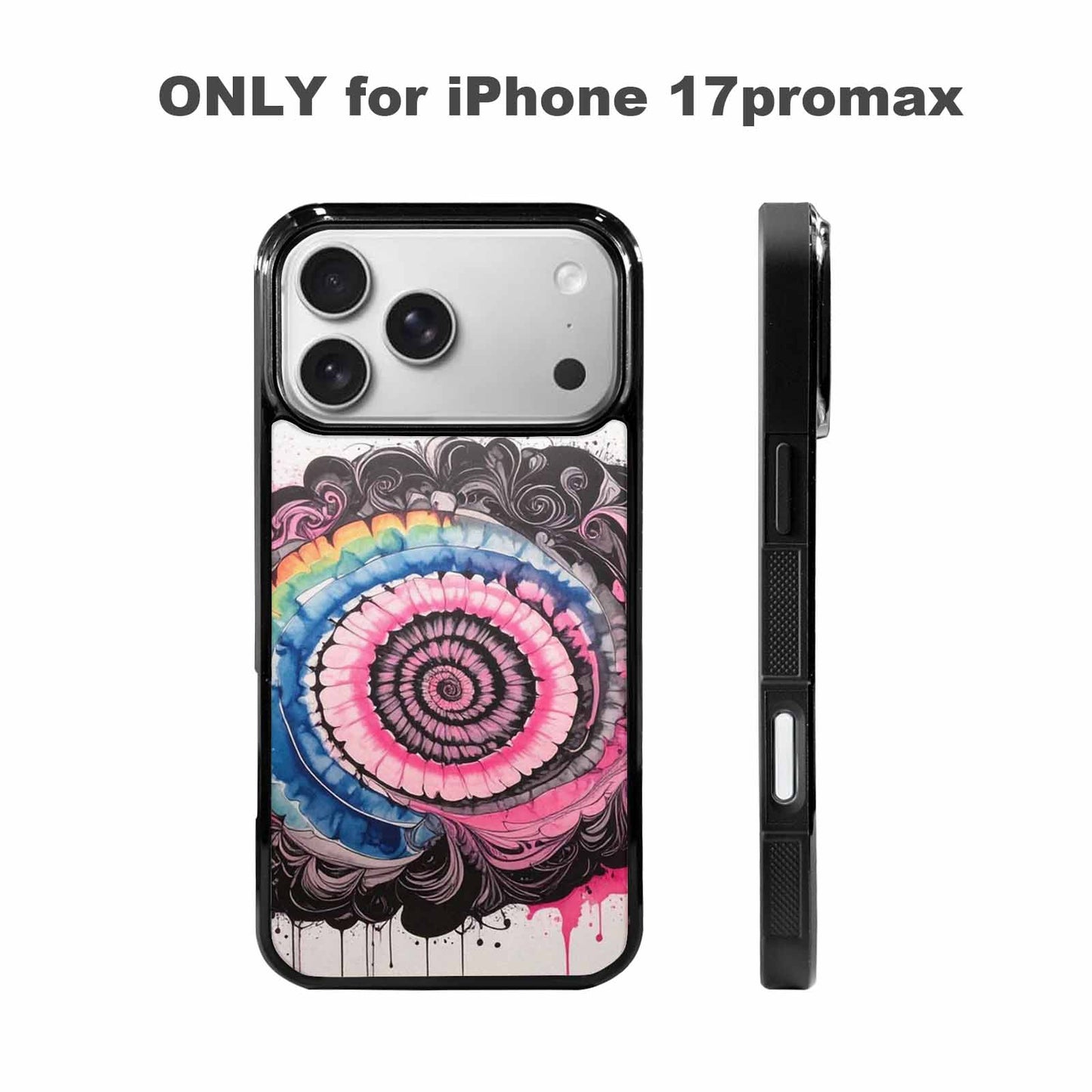 iPhone 17 Pro Max Case — Tie Dye Swirls Black Tie Dye, Personalized Phone Case