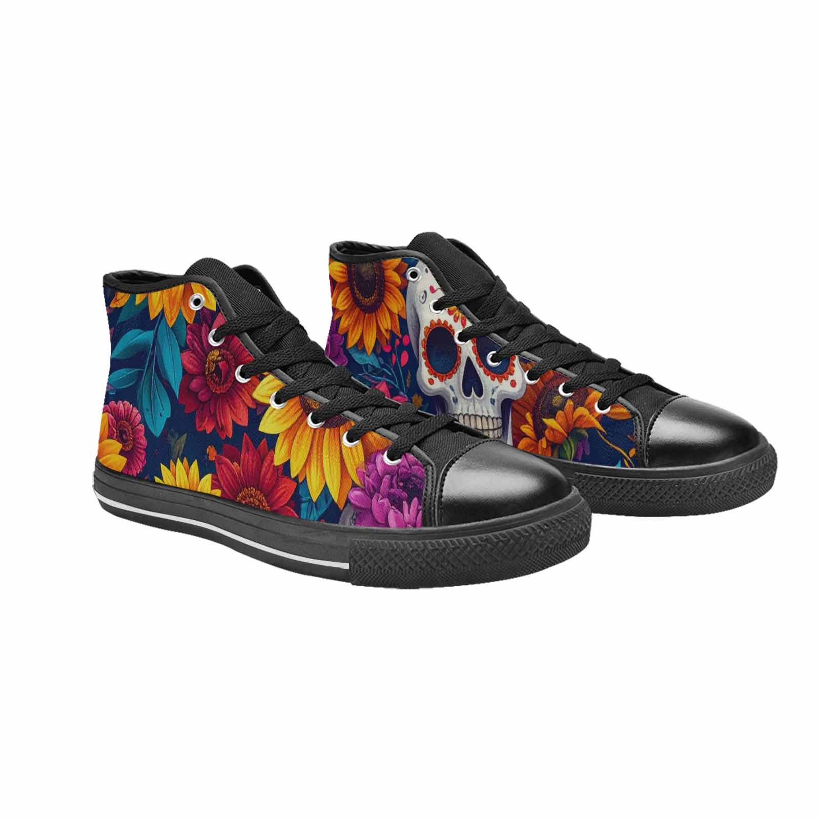 MEN'S Sunflower Skulls Print High Top Canvas Dreamcore Custom Sneakers