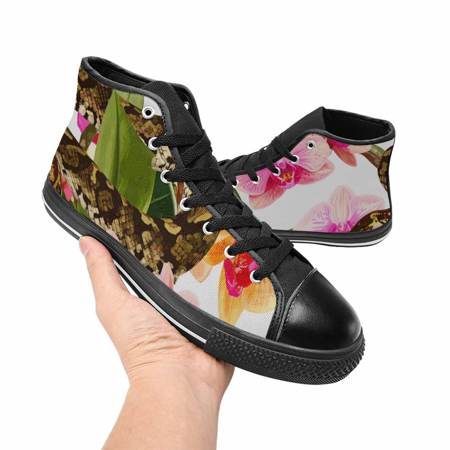 WOMEN'S Floral Snake Print High Top Canvas Neon Fantasy Shoes