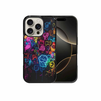 iPhone 16 Pro Case — Neon Glow Outline Icon Pattern Hundreds, Custom Made Phone Cover