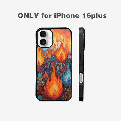 iPhone 16 Plus Case — Flame Burst Full Color Vibrant Flame, Original Design Phone Case