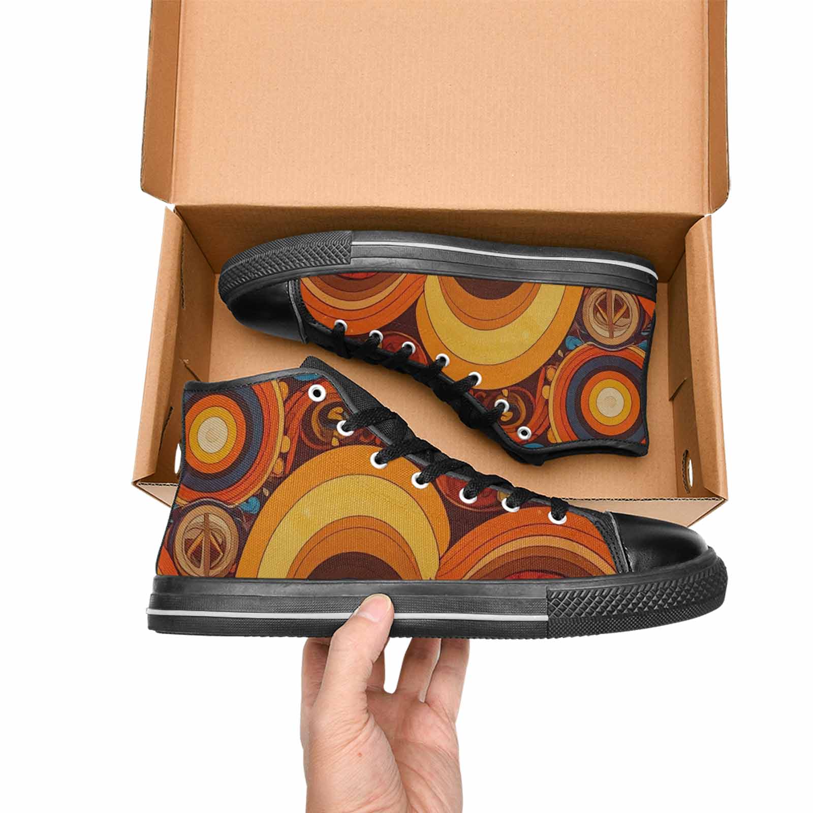 WOMEN'S Groovy 70S Peace High Top Canvas Dark Academia Shoes