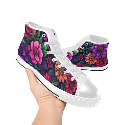 WOMEN'S Trippy Floral Chaos High Top Canvas Neon Fantasy Sneakers
