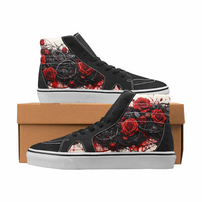 WOMEN'S Barbed Wire Black & Red Ink High Top Canvas Personalized Grunge Custom Streetwear Shoes