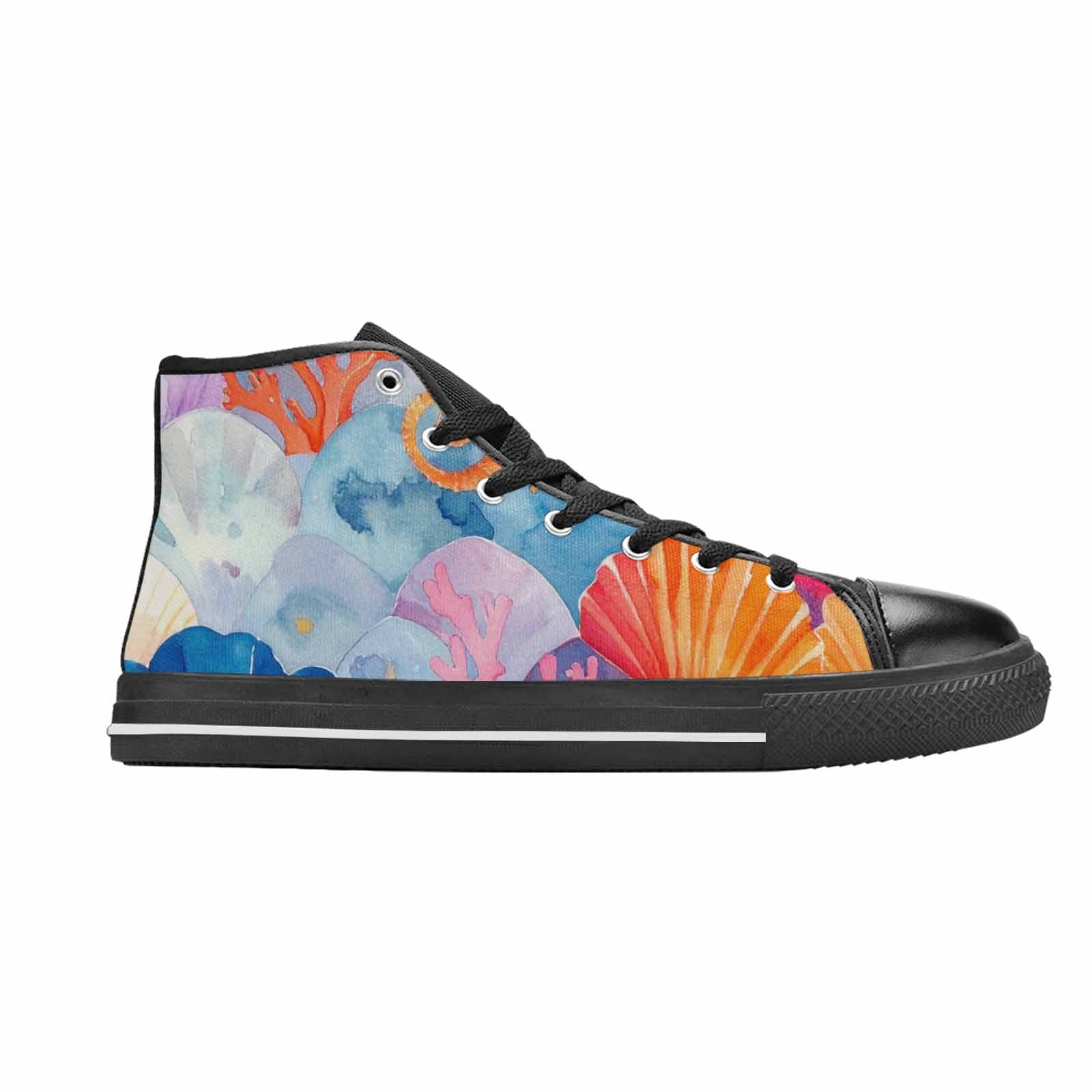 WOMEN'S Fish Scale Coral High Top Canvas Vivid Custom Shoes