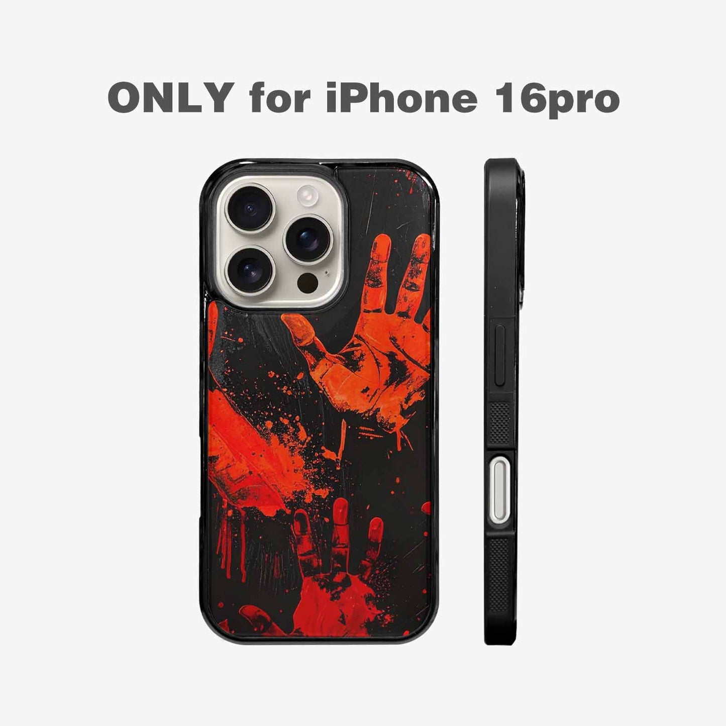 iPhone 16 Pro Case — Splatter Paint Art Hand Prints Black, Custom Phone Case