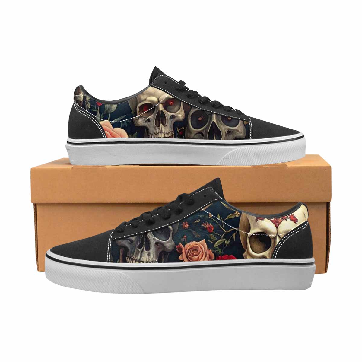 WOMEN'S Skulls - Roses Canvas Lace-Up Cottagecore Custom Shoes