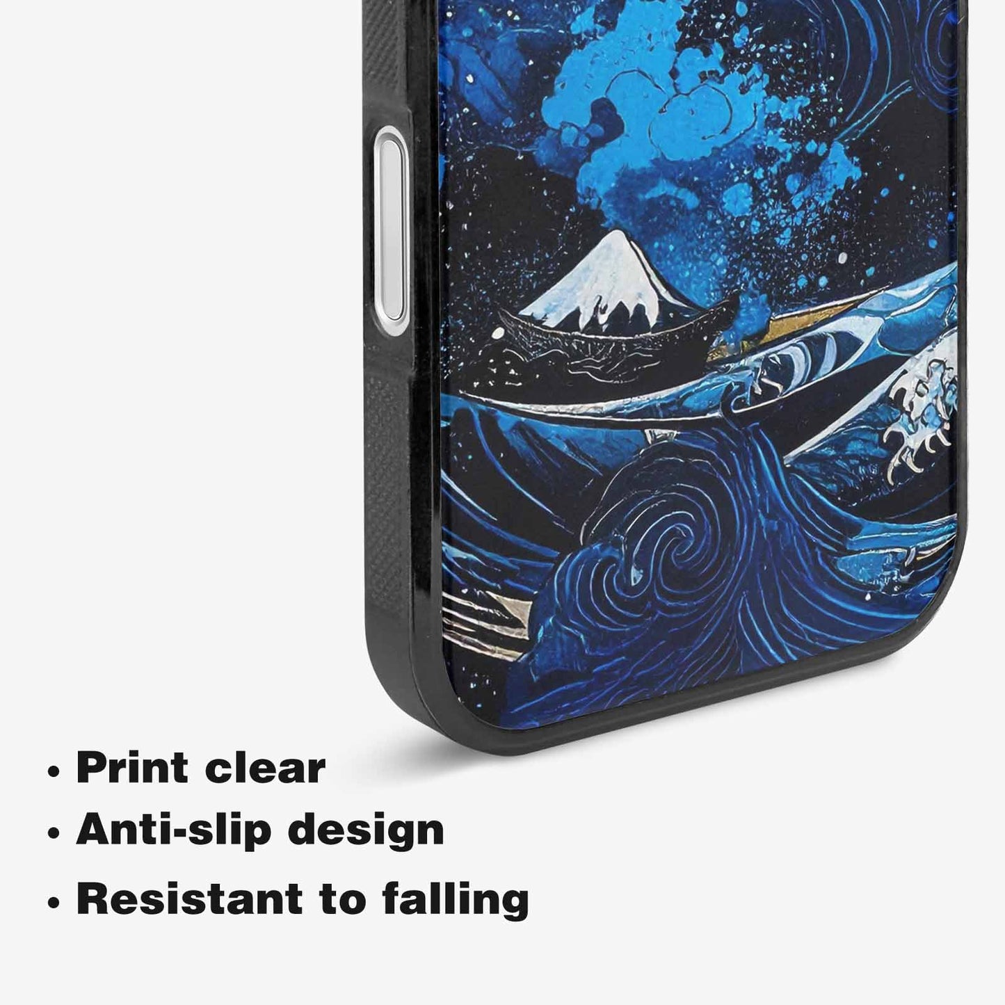 iPhone 16 Case — Nautical Wave Black Blue Ink Wave, Custom Phone Case