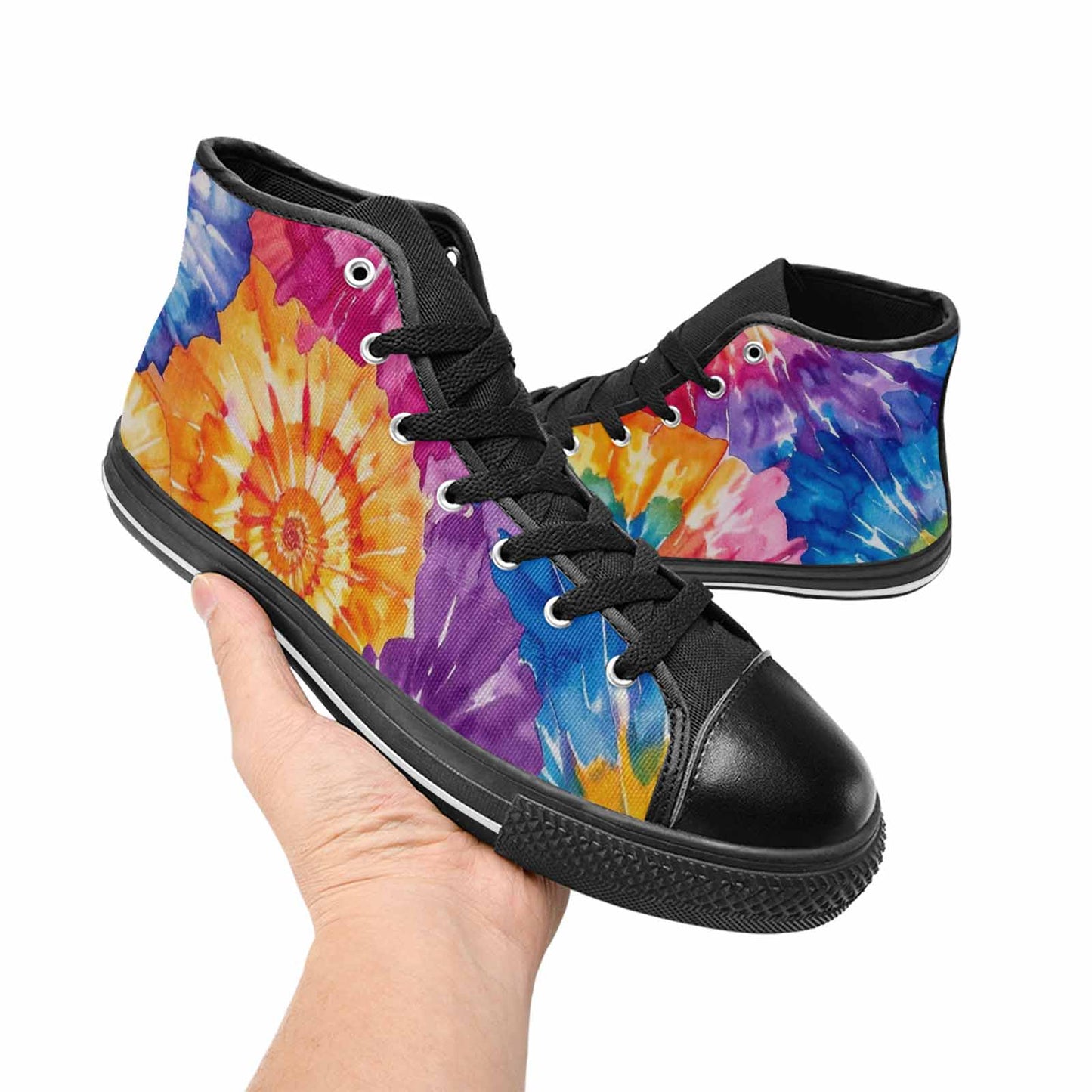 MEN'S Tie Dye Swirl High Top Canvas Vibrant Chaos Custom Shoes